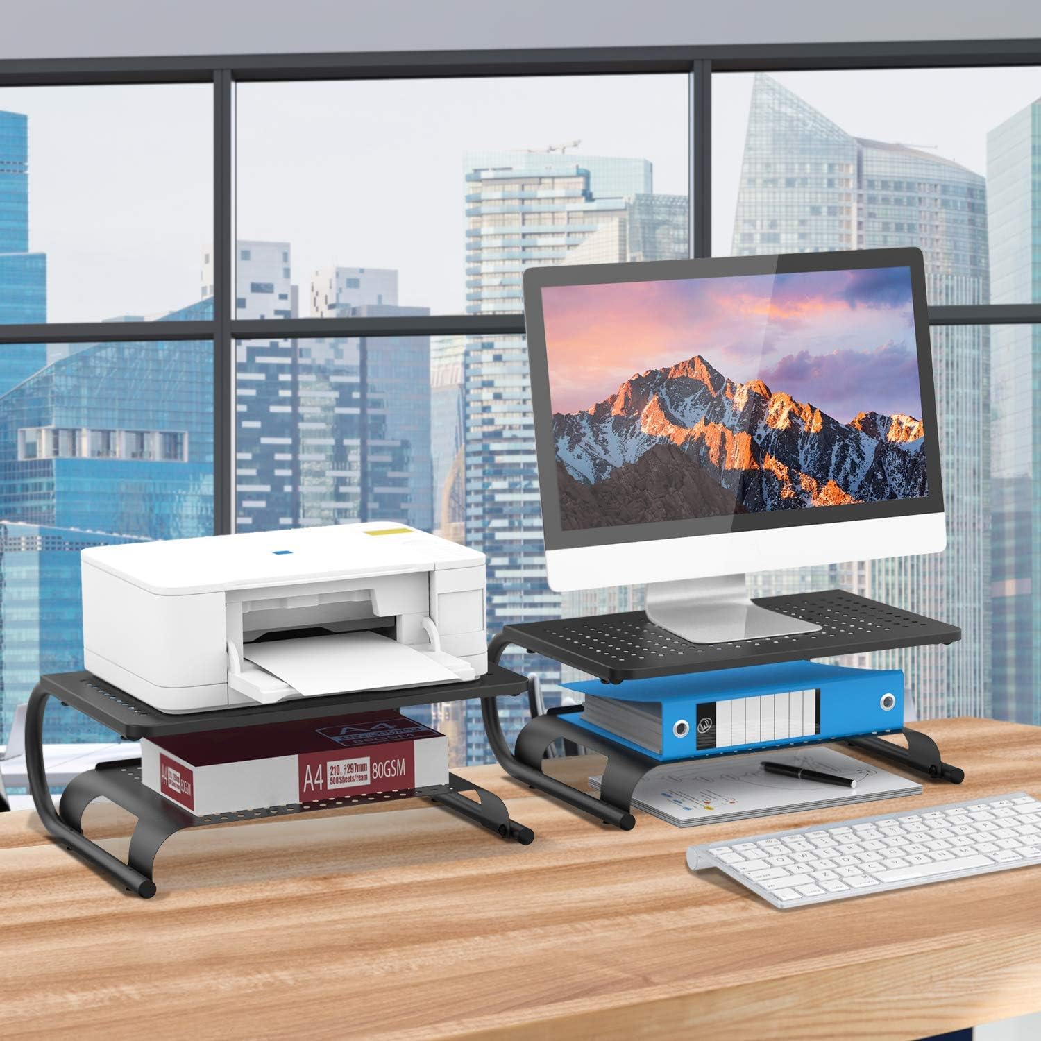 Monitor Stand Riser with Vented Metal Base, 2 Tier Desk Organizer Stand for Laptop Computer, Desktop Printer Stand with Anti-Slip Pads Holds 44lbs, Versatile as Storage Shelf & Screen Holder by HUANUO : Office Products