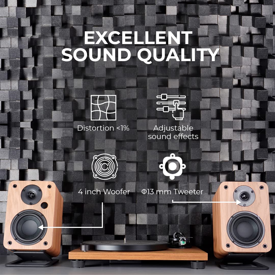 VULKKANO A4 ARC Aktivlautsprecher mit 4" Woofer, Bluetooth 5.0, HDMI ARC, Optica, RCA, USB, mit Subwoofer-Ausgang, Regallautsprecher mit elegantem Design, Schwarz 5