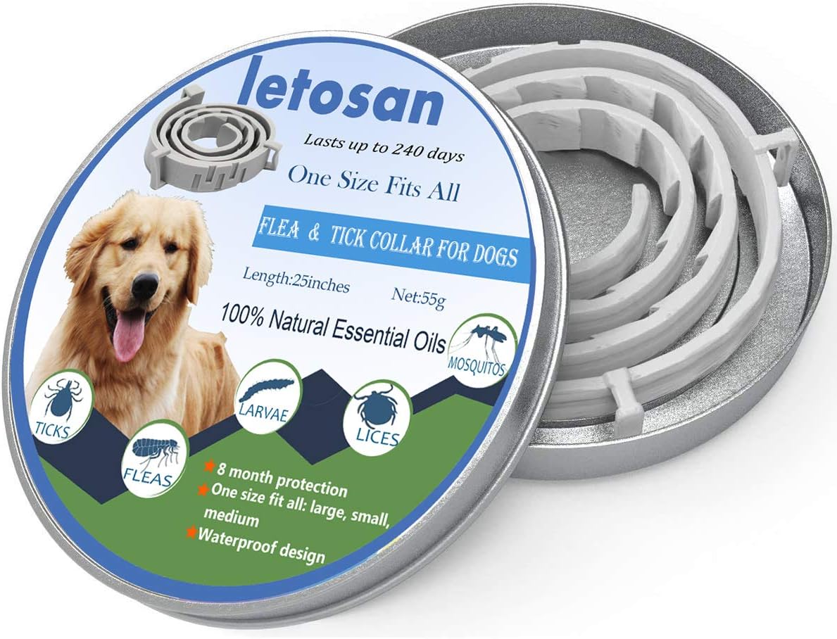 letosan Dog Collar Enhanced with Natural Essential Oils, Treatment and Prevention Collar for Dogs, 8 Months Protection - Safe & Allergy Free - Adjustable & Waterproof - One Size Fits All