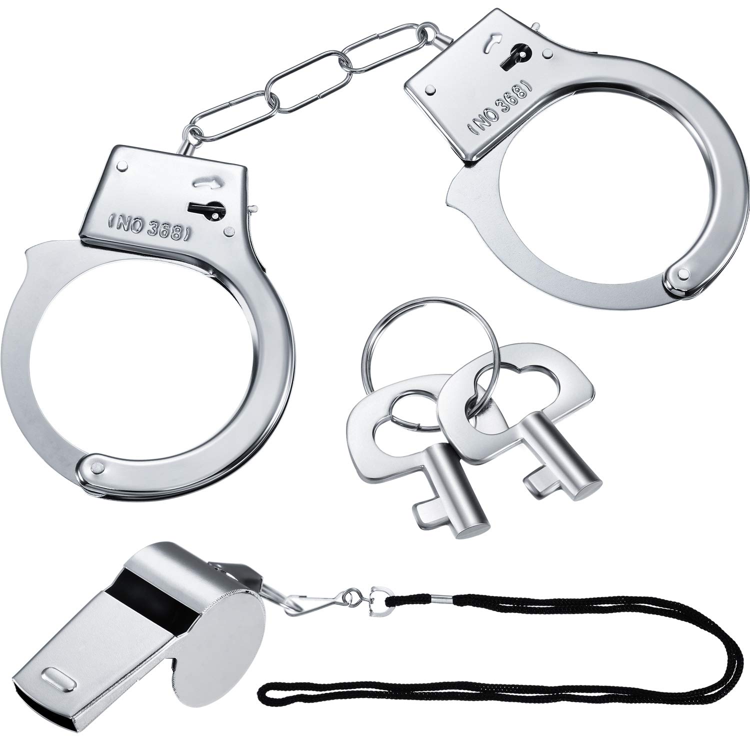 Gejoy Metal Handcuffs Stainless Steel Toy Handcuff Metal Whistles Cosplay Prop Costume Accessories for Halloween Party Favors