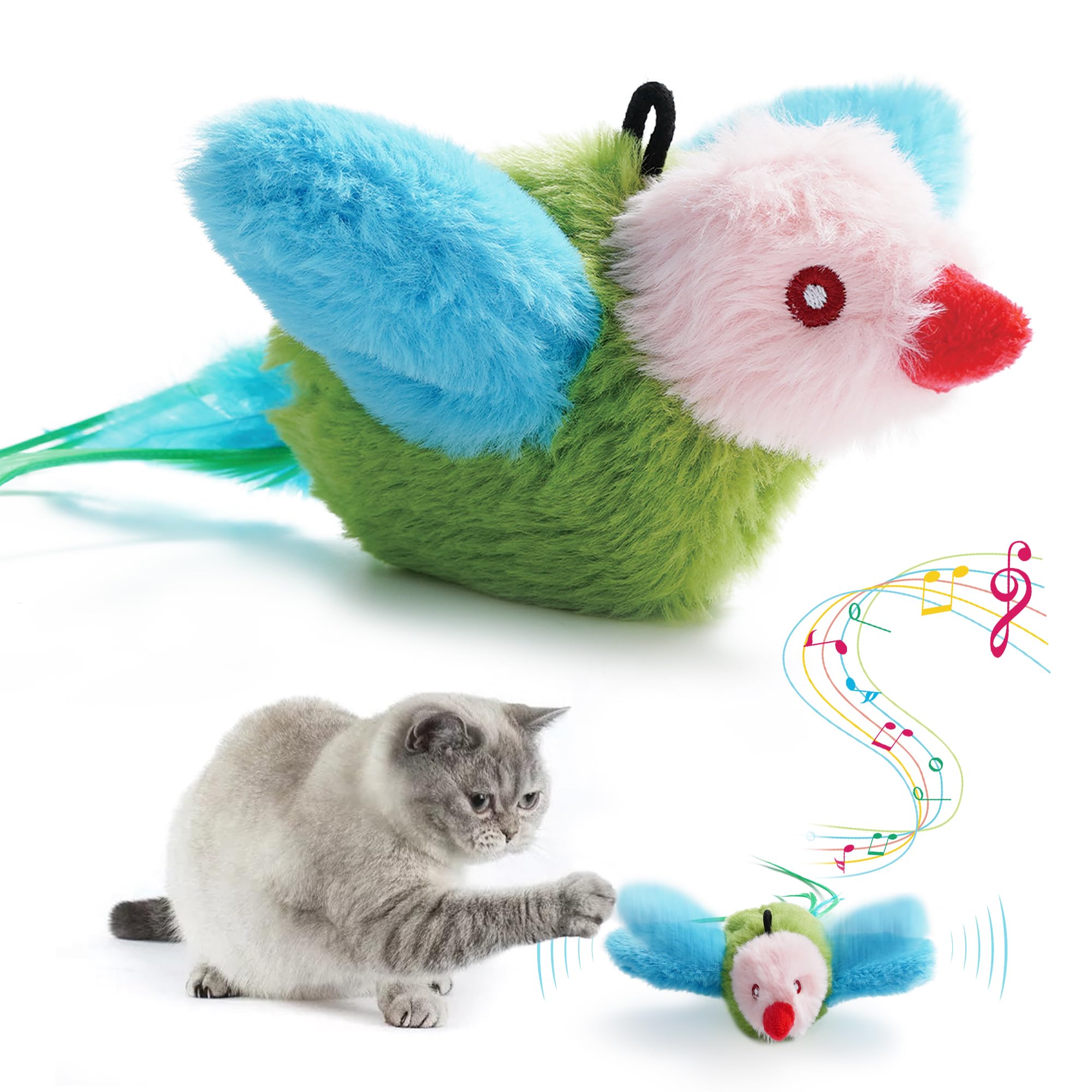 Photo 1 of Pawsible Flapping Bird Cat Toy, Interactive Catnip Kitten Toy with Lifelike Chirping, Rechargeable & Touch Activated for Bored Indoor Adult Cats of All Breeds, Green