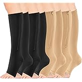 4 Pairs Zipper Compression Socks Women & Men, Toeless Compression Socks, 15-20mmhg Knee High, Anti-Pinch Zipper for Varicose Veins, Elderly, Pregnancy, Nurses, Travel