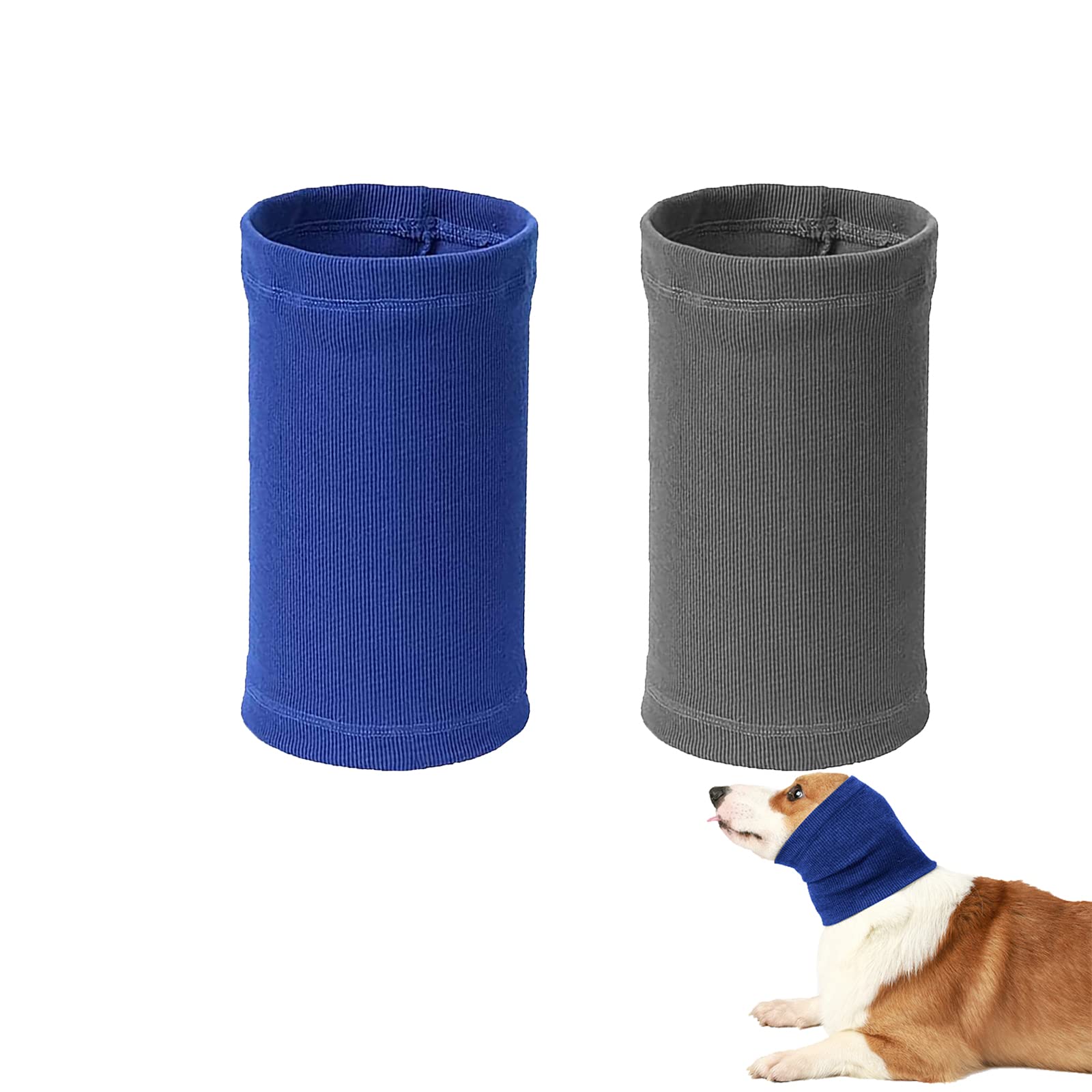 Dog Snood for Dog Neck and Ears Warmer, 2 Pcs Dog Ear Muffs Noise Protection Pet Cats Dog Ear Covers Ear Protector Dog Hoodie for Anxiety Fireworks Bathing Grooming (Blue+Grey) (Small)