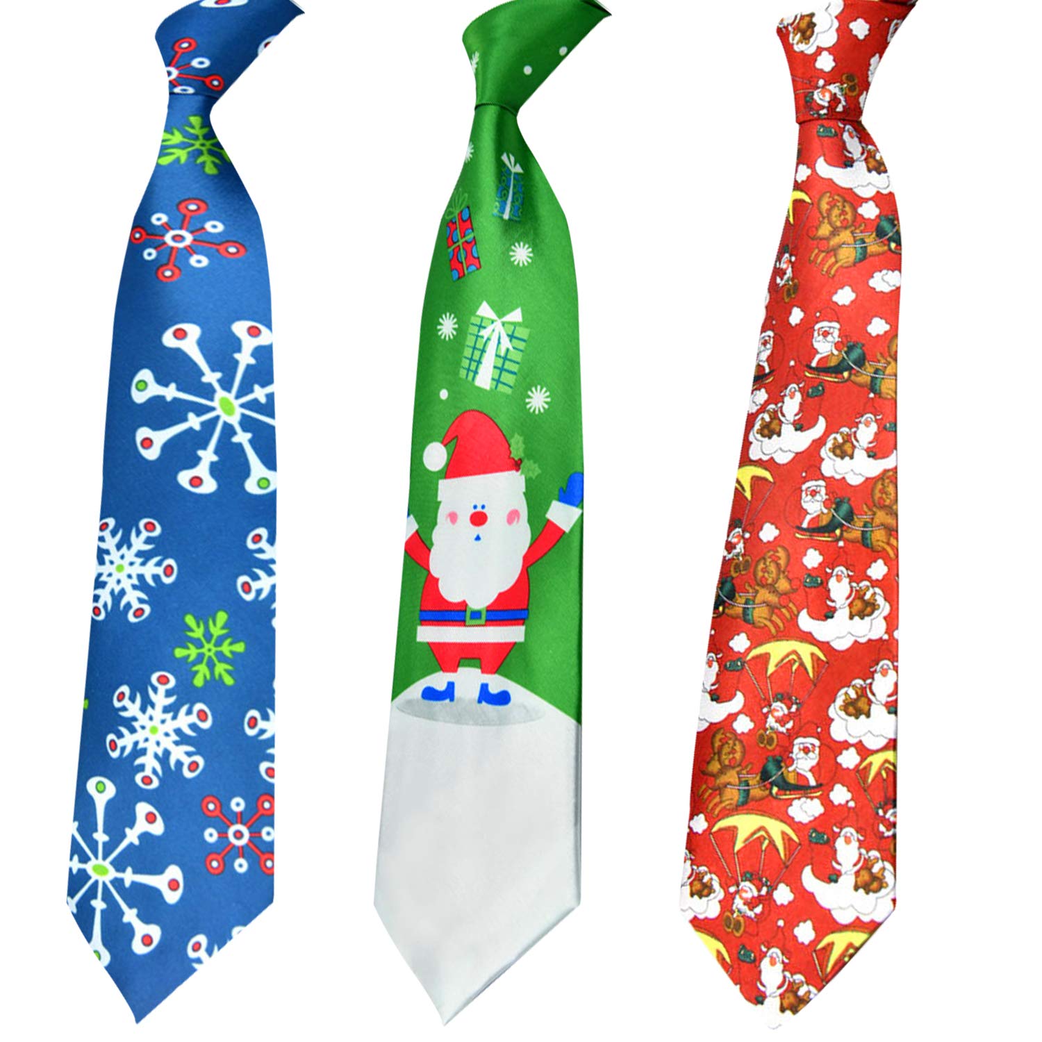 HOWAF 3pcs Christmas Tie for Adults Men, Novelty Ties Snowflake Santa Claus Festival Necktie for Christmas Mens Gift, One Size