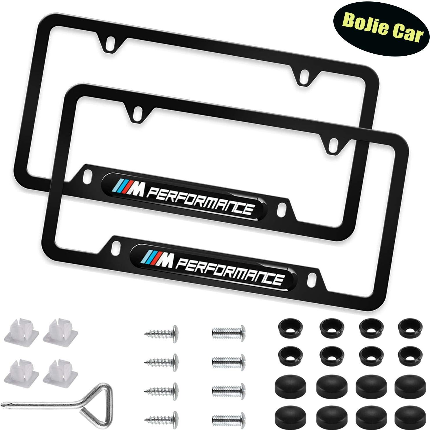 Newest Personalized 4 Hole Matte Aluminum Alloy M Performance Logo License Plate Frame ,with Screw Caps Cover Set Suit,Applicable to US Standard car License Frame,for BMW.(2PCS)