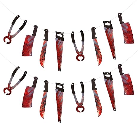 Amazon ナイフガーランド Kakoo 2組 4種類ナイル カマ なた プライヤー 包丁 ハロウィン デコレーション コスプレ ホラー 飾り 怖い 装飾 インテーリア ハロウインパーティー お化け屋敷 学園祭 ホラー系パーティー ドア テーマパーティー ハロウィーン