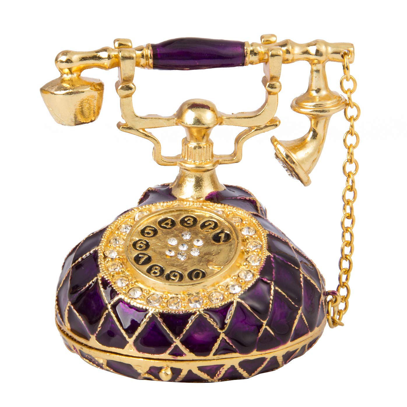 QIFU Vintage Purple Telephone Style Metal Trinket Box With Rich Enamel And Sparkling Rhinestones