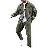LecGee Men's 2 Piece Corduroy Shacket and Pants Outfits Long Sleeve Causal Autumn Winter Jacket Tracksuit Overshirt Set