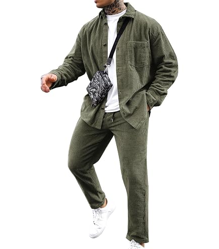 Abborora Mens Corduroy Sets 2 Piece Outfits Tracksuit Long Sleeve