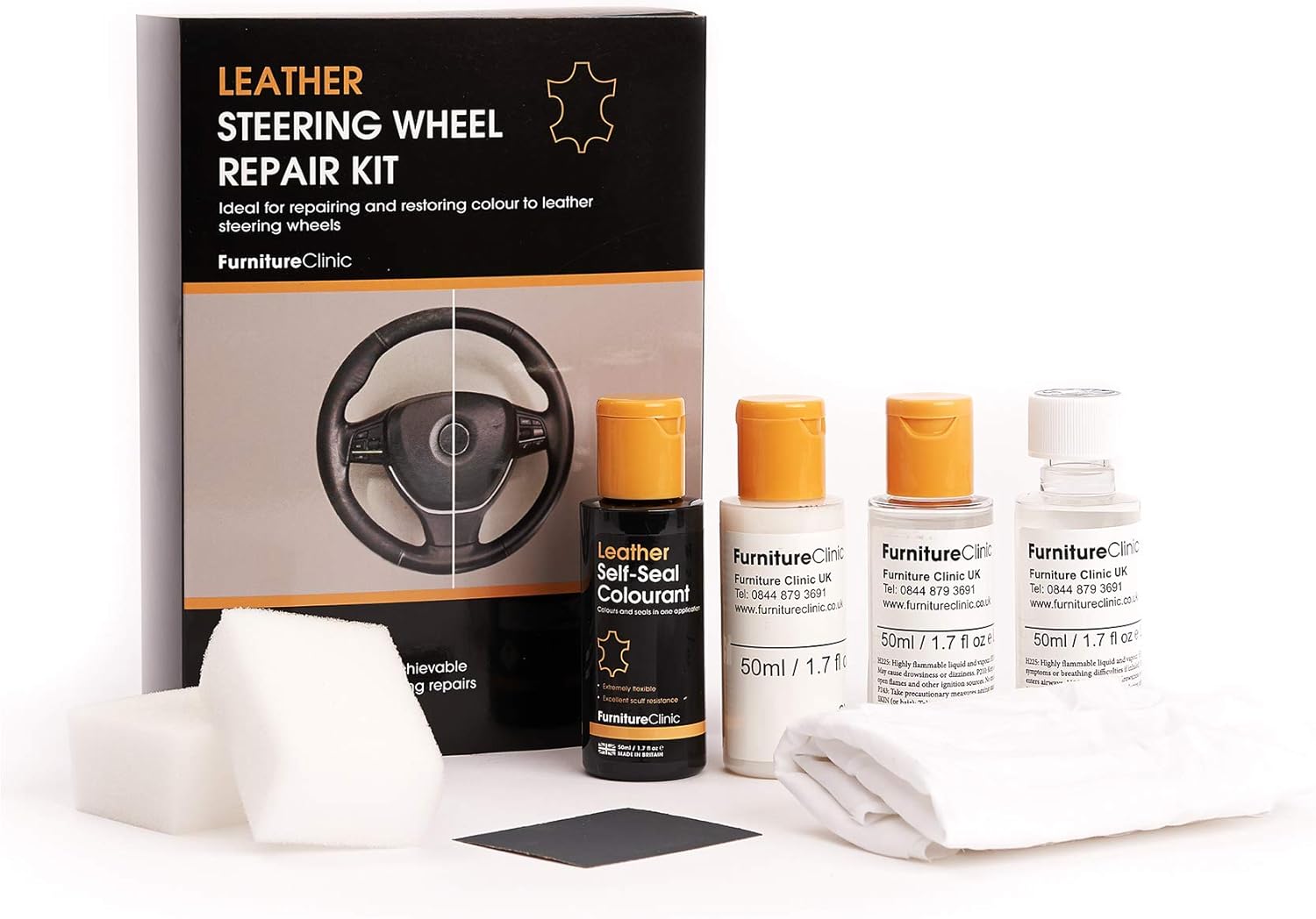 Furniture Clinic Leather Steering Wheel Repair Kit and Leather Dye