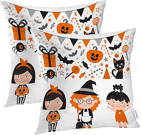 Amazon Co Jp Batmerry ハロウィン 感謝祭 装飾クッションカバー 18x18インチ 2枚セット キャラクター ハロウィン アニメ 黒猫 伝統的 子供 コウモリ スローピロー カバー ソファ クッションカバー 枕カバー ホーム キッチン