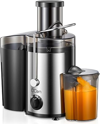 Extracteur de Jus Centrifuge 800W avec Large Goulotte de 3 Pouces, Facile à Nettoyer, Acier Inoxydable, Sans BPA, Idéal pour Fruits et Légumes (Sliver, 500W)