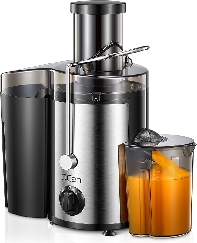 Spremiagrumi, centrifuga con vano di riempimento da 3 pollici, facile da pulire, in acciaio inox, senza BPA, ideale per frutta e verdura (Argento, 500W)