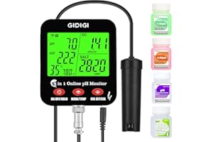 GIDIGI WiFi pH Salt Monitor Smart Water Quality Hydroponic pH EC Meter Digital pH TDS Salt EC Salt ORP Tester with Calibration Solution Kits for Fish Tank Salinity Tester for Saltwater Aquarium