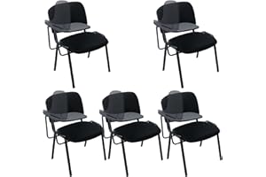 WAHSON Mesh Stackable Chairs Set of 5 with Tablet Arm, Black Classroom Chair for Student, Office Waiting Room Chairs for Conference Room, Training, Meeting & Reception, Church