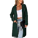 CHICASIMIR Women's Open Front Cardigan Sweater Long Sleeve Casual Knit Lapel Coatigan Coat