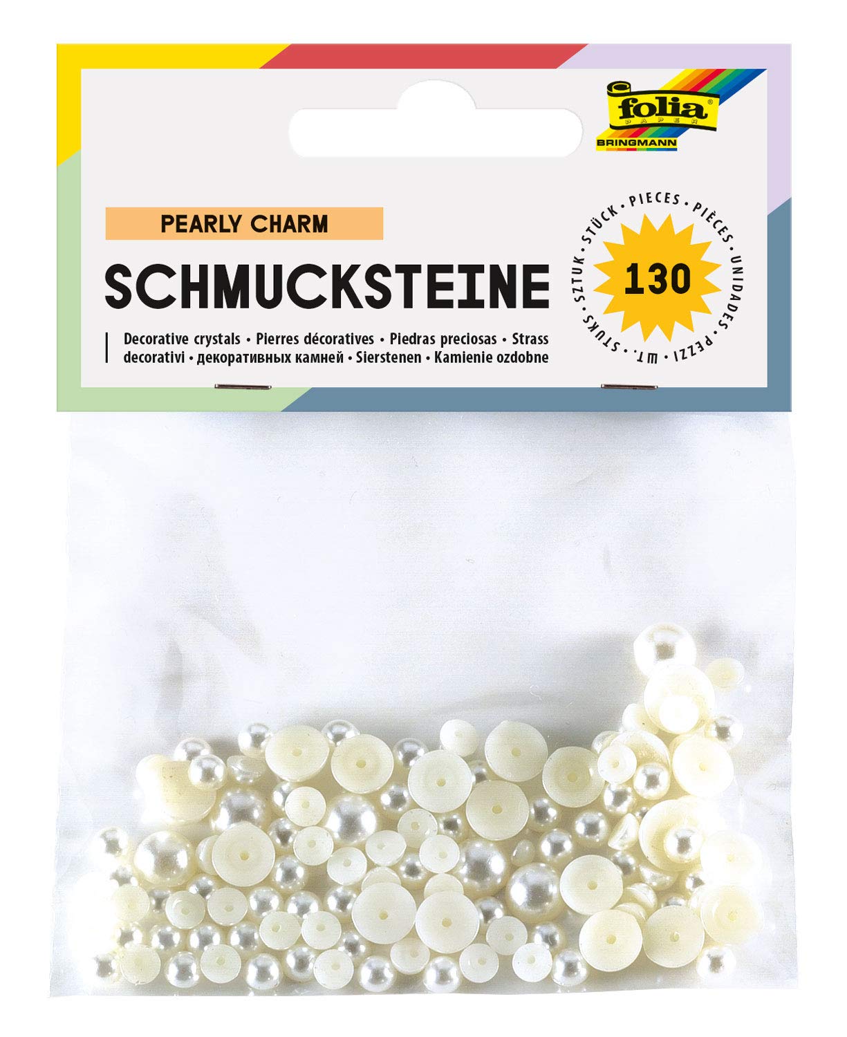 Folia 1244 - Decorative Crystals Half Pearls 130 Pcs, Nacre, Assorted Sizes