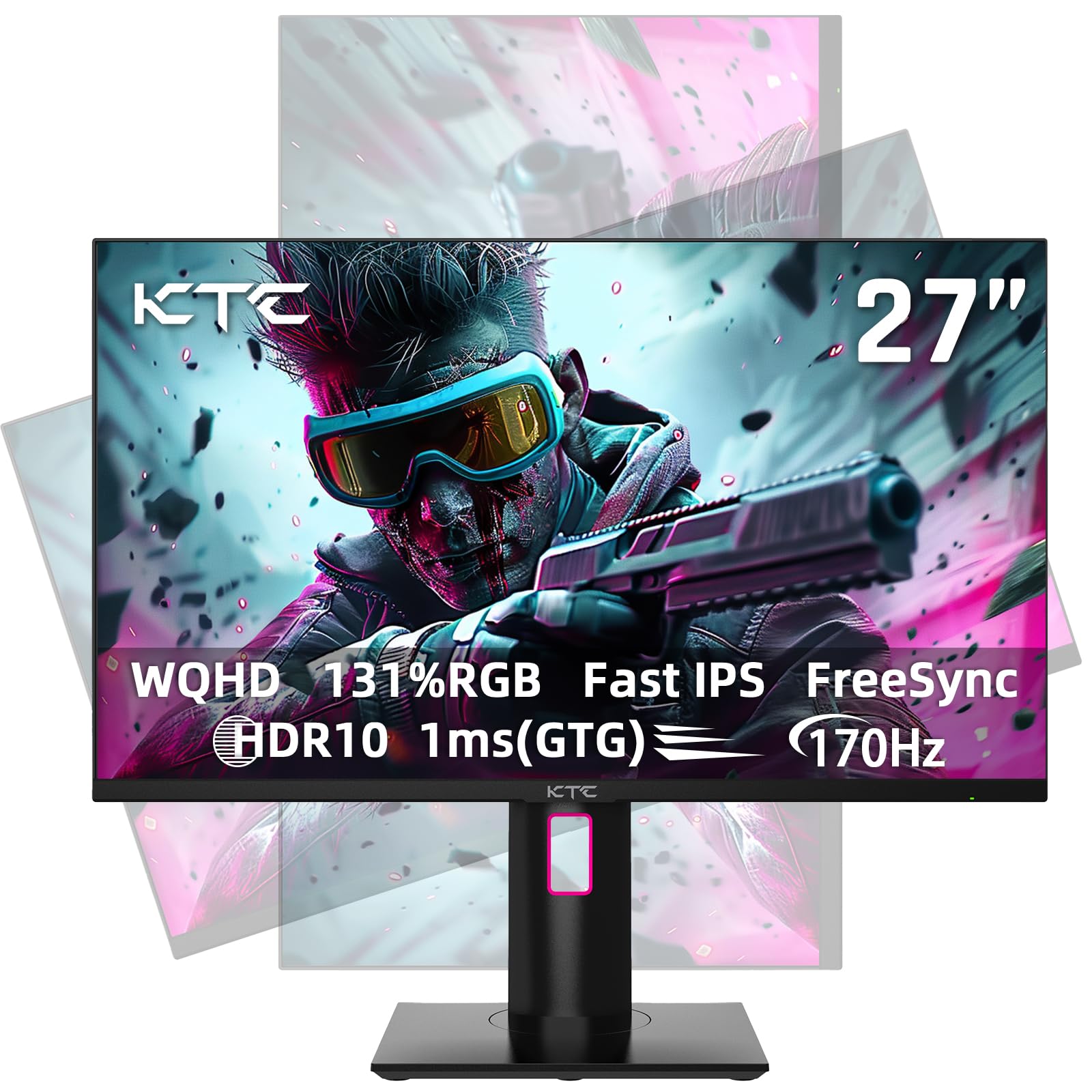KTC 27'' 2K 170Hz Gaming Monitor - Fast IPS 1ms GTG Pc Monitor with FreeSync G-Sync, HDMI/DP/USB Ports, Height/Tilt/Swivel/Pivot Adjust, 131% sRGB and 97% DCI-P3 Color Gamut for Vertical Monitor