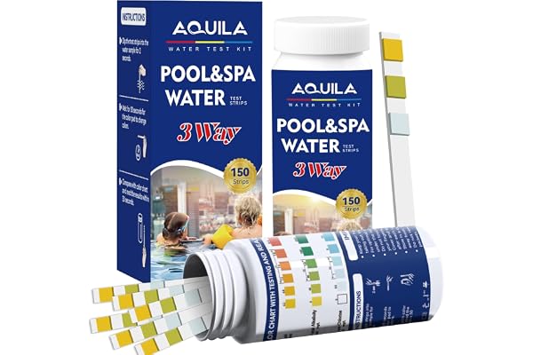 Pool Water Test Strips, 150 Count Spa Test Strips for Hot Tube, 3 Way Water Testing Kit for pH, Alkalinity, Chlorine ASIN