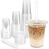 SLFxotro 12 oz 100 Pack Clear Plastic Cups with Lids and Straws, Disposable Iced Coffee Cups for Party, Sturdy Plastic Smoothie Cups for Cold Drinks - BPA free