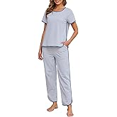 Namatime Womens Pajama Sets Cotton 2 Piece Lounge Set Stripe Short Sleeve Pj Set Comfy Loungewear Sleepwear with Pockets