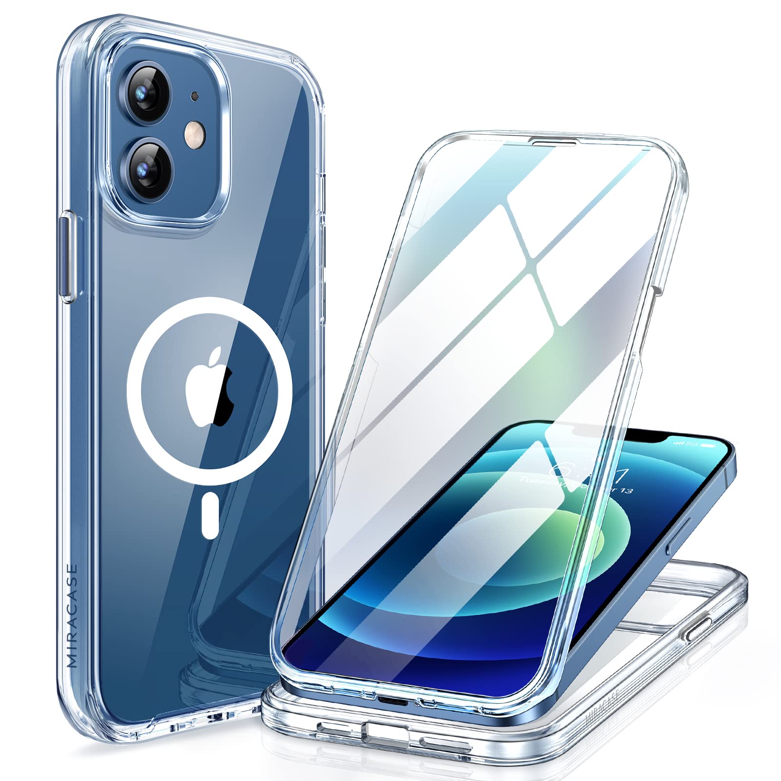 Miracase Glass Series Designed for iPhone 12/12 Pro Case 6.1 inch, 2020 Upgrade Full-Body Magnetic Clear Case with Built-in 9H Tempered Glass Screen Protector,Compatible with MagSafe (Clear) — image 1