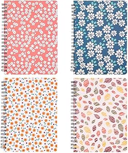 Spiral Notebook 5×7 Inch, 4 Pack College Ruled Journals Spiral Bound Notebooks, Hardcover Floral Notebooks for School Students, 80 Sheets/160 Pages, B6 Size, Assorted Colors