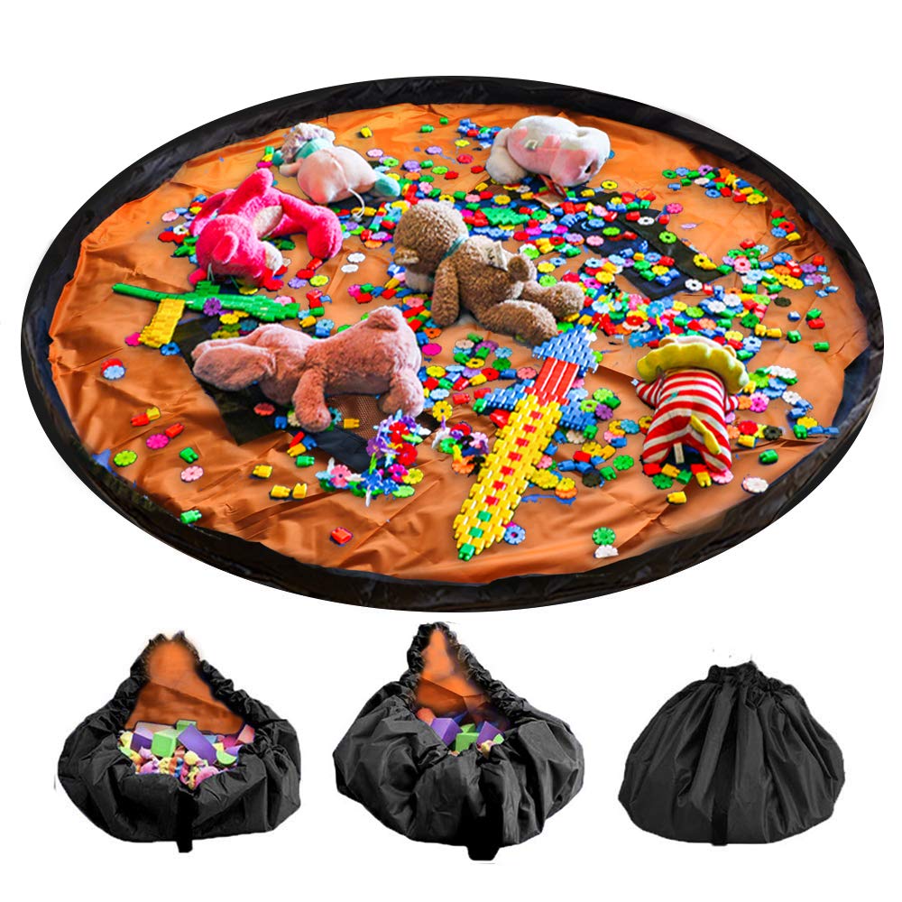 LandJoy Toy Storage Bag 60 inch(150cm) Children Play Mat Large Portable Tidy Organiser Drawstring Bag for Home and Outdoor (Orange)