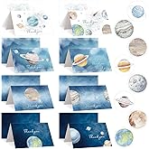 Geyoga 48 Pcs Space Thank You Card with 48 Envelopes 48 Stickers First Trip Around the Sun 6 x 8 Blank Galaxy Planet Greeting Card Stars Moon Gratitude Gift for Back to School Baby Shower Birthday