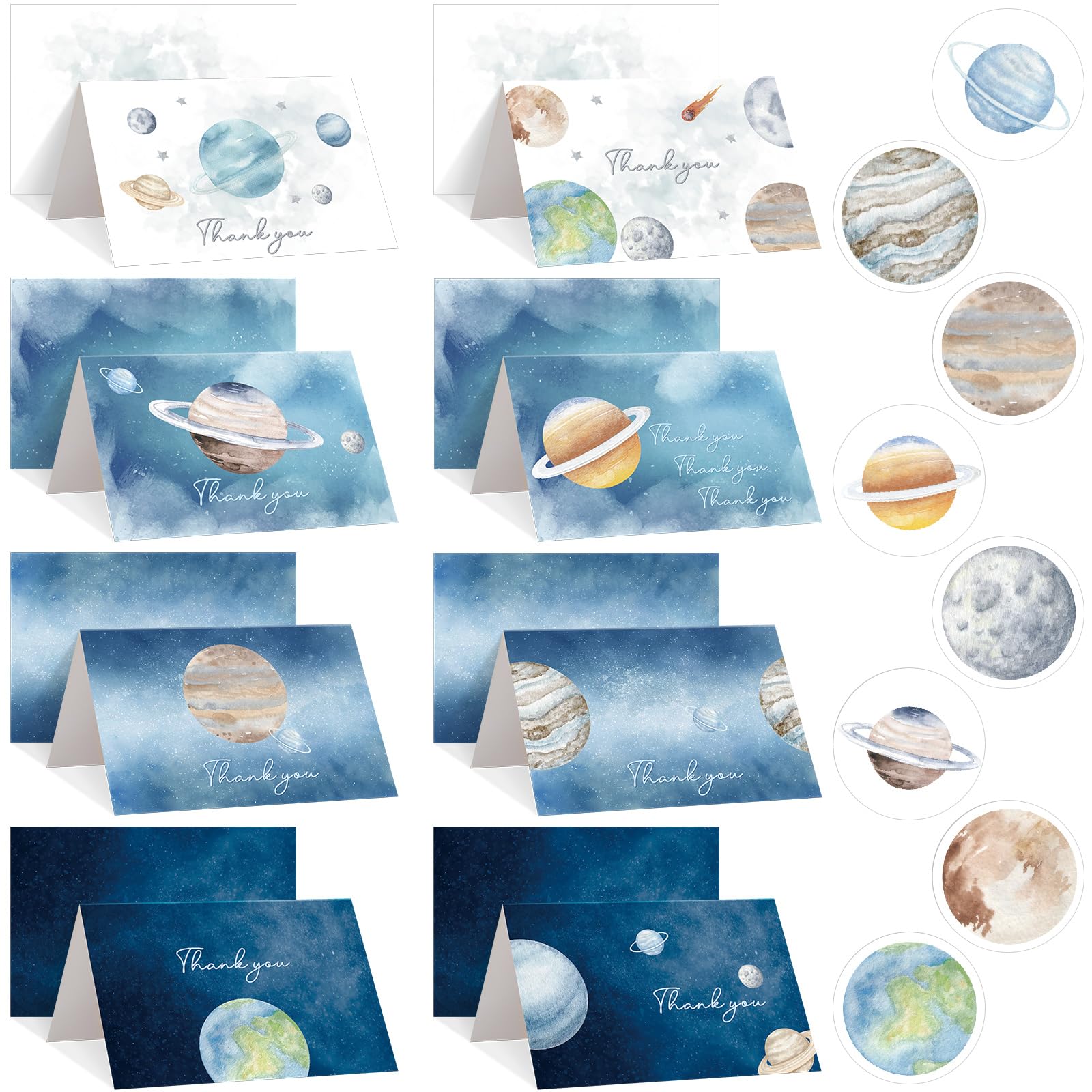 Photo 1 of Geyoga 48 Pcs Space Thank You Card with 48 Envelopes 48 Stickers First Trip Around the Sun 6 x 8 Blank Galaxy Planet Greeting Card Stars Moon Gratitude Gift for Back to School Baby Shower Birthday