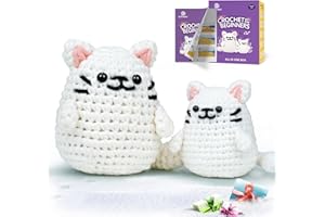 Dowsabel Crochet Kit for Beginners, Crochet Animal Kit with Step-by-Step Video Tutorials, Crochet Starter Kit for Adults Kids, Ideal DIY Craft Gift - White Cat
