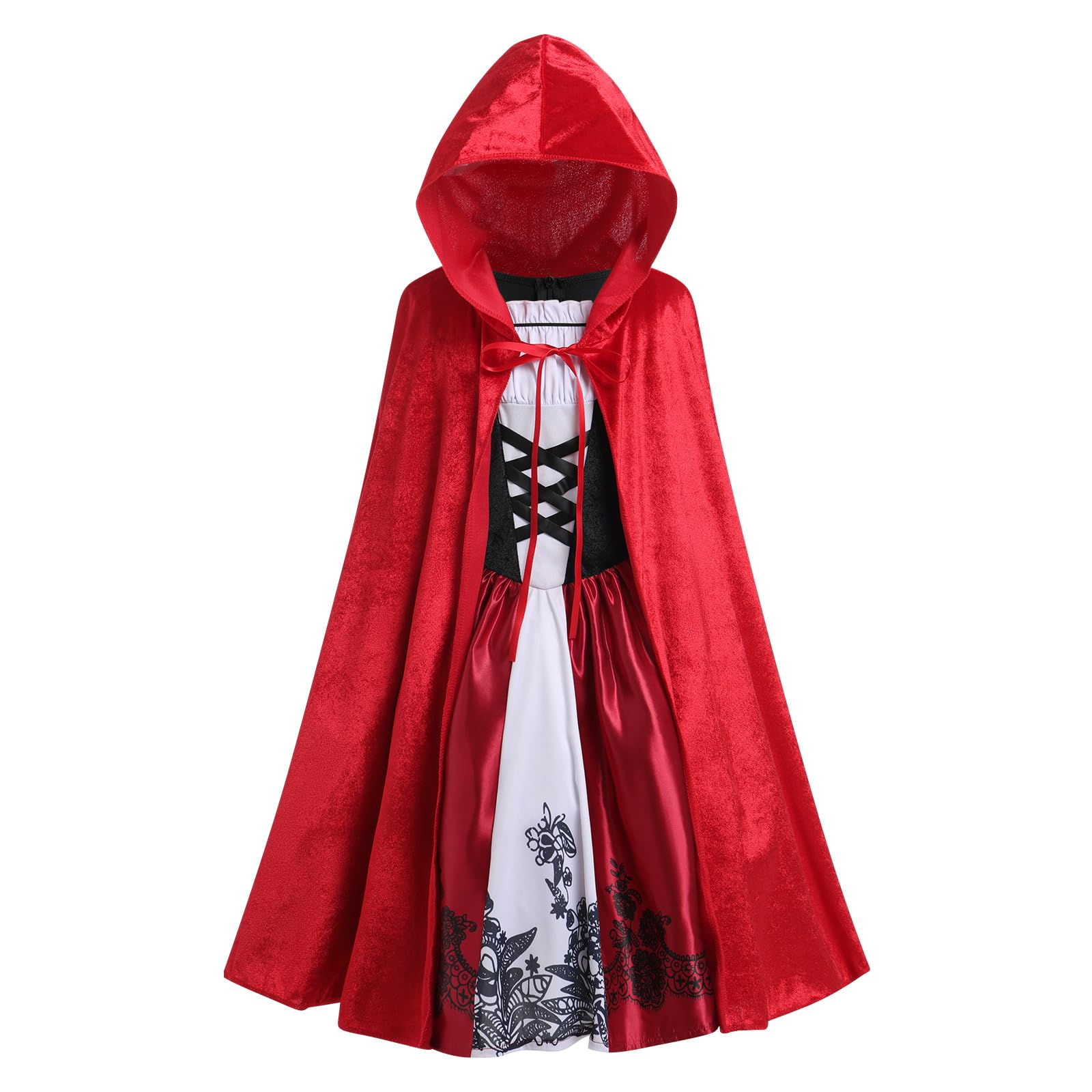 OBEEII Little Red Riding Hood Costume for Kids, Girl Halloween Fancy Dress Up Costume With Cloak for Cosplay Carnival Theme Party Red 9-10 Years