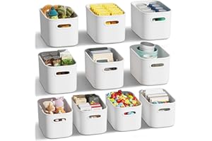 ORGIDOL 10 Pack White Plastic Storage Bins, Storage Container for Organizing, Storage Boxes with Handle for Shelves, Cute Organizer Bins for Craft, Snacks, Pantry, Cabinet, 9.69x6.7x5.7 inch