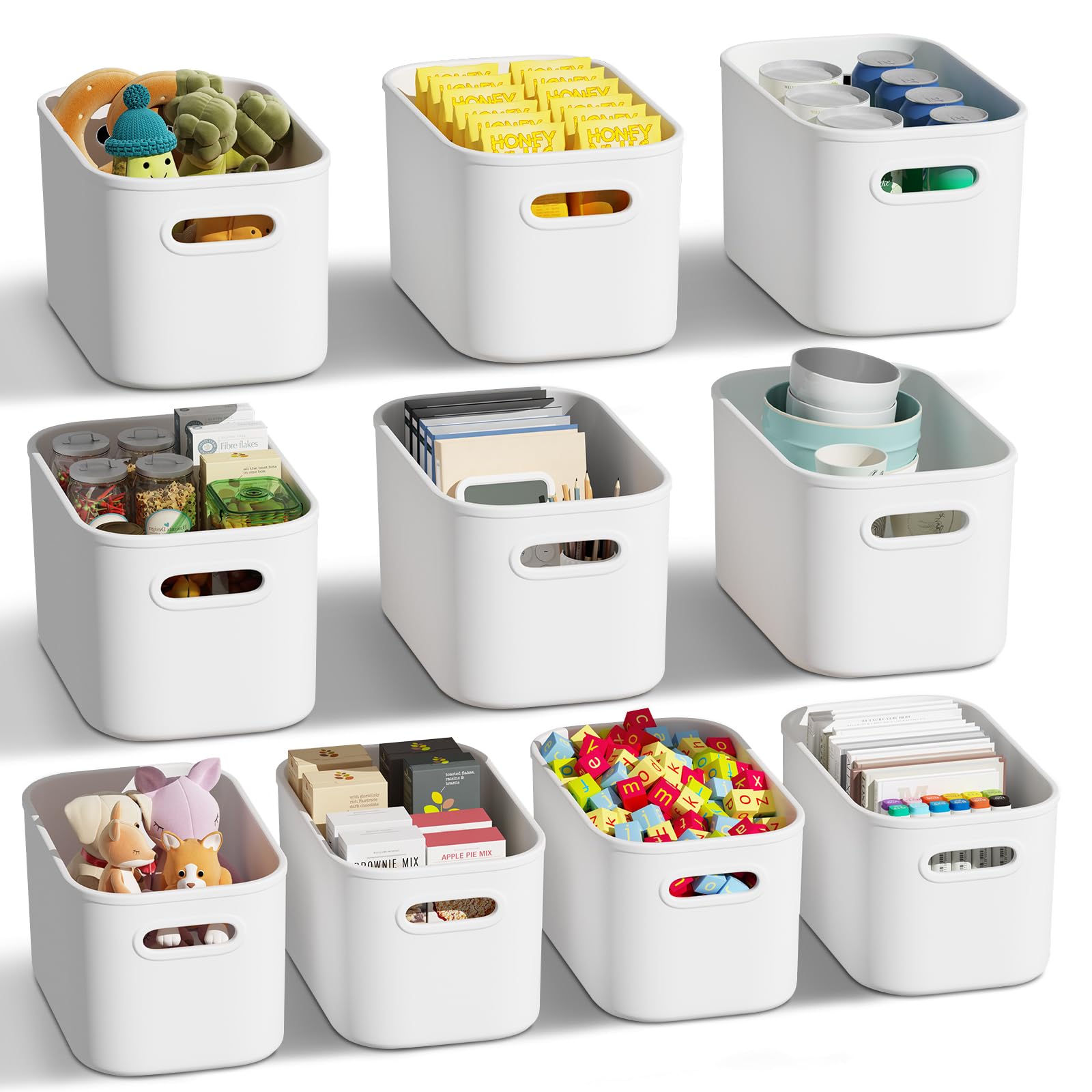 Photo 1 of *MISSING PARTS UNKNOWN*
ORGIDOL 10 Pack White Plastic Storage Bins, Storage Container for Organizing, Storage Boxes with Handle for Shelves, Cute Organizer Bins for Craft, Snacks, Pantry, Cabinet, 9.69x6.7x5.7 inch