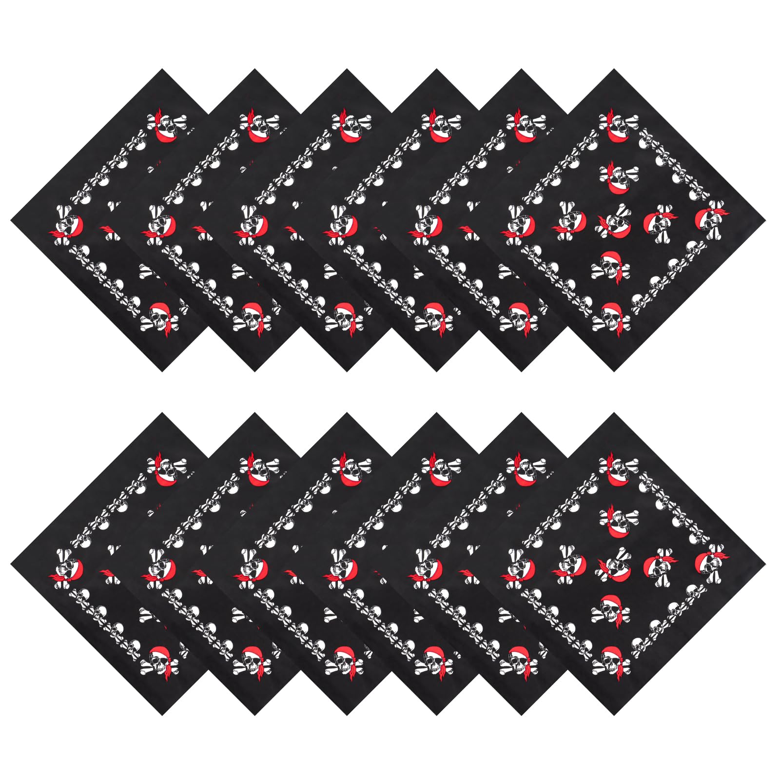 BEIMEIII 12 Pieces Pirate Headscarf Bandana Handkerchief Pirate Bandana for Pirate Theme Party Halloween and Children's Party Favours, red, 1