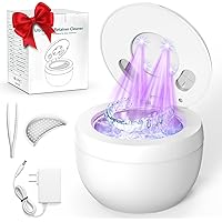 Pozoera Ultrasonic Retainer Cleaner Machine - 45kHz Denture Cleaner UV Light 4 Modes with Digital Timer 200ML Portable Dental