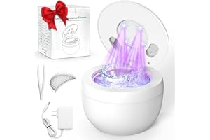 Pozoera Ultrasonic Retainer Cleaner Machine - 45kHz Denture Cleaner UV Light 4 Modes with Digital Timer 200ML Portable Dental