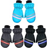 SATINIOR 3 Pairs Kids Winter Snow Mittens Waterproof Ski Mittens Windproof Unisex Gloves for Children Outdoor Activities