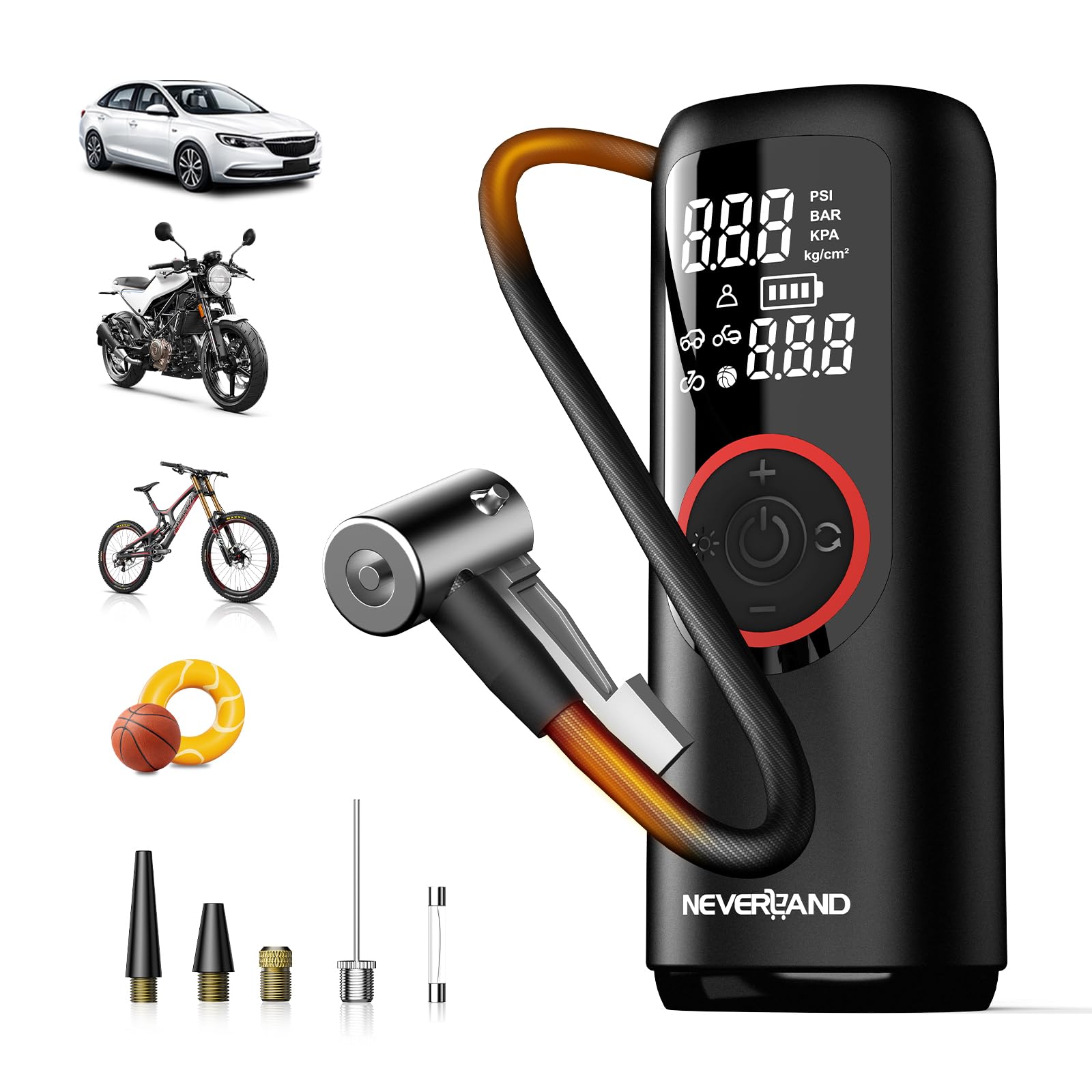 Photo 1 of NEVERLAND Tire Inflator Portable Air Compressor - 5X Faster 150 PSI Electric Air Pump for Car Tires, Cordless Tire Inflator with Pressure Gauge for Car Bike Motorcycle Ball, DC 12V (Red)