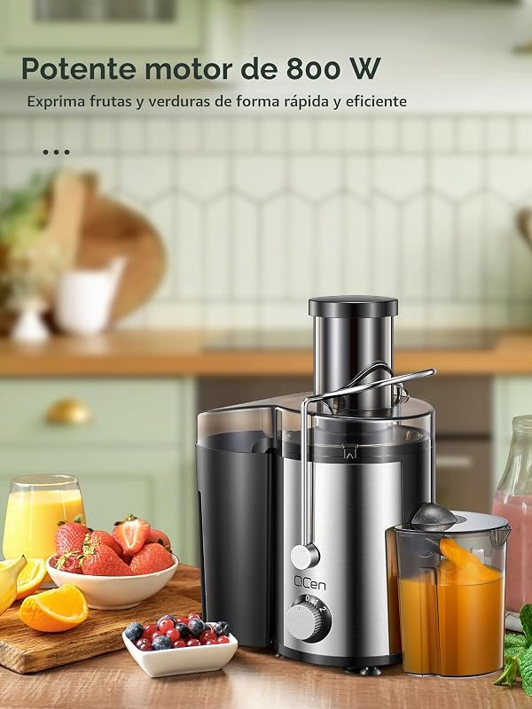 Extracteur de Jus Centrifuge 800W avec Large Goulotte de 3 Pouces, Facile à Nettoyer, Acier Inoxydable, Sans BPA, Idéal pour Fruits et Légumes (Sliver, 800W) — foto 6 de 8