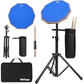 12 Inch Practice Drum Pad with Stand and Sticks, Beginner Snare Drum Pad with Drumsticks and Carrying Bag, Double Sided Silent Drum Pad (Blue)