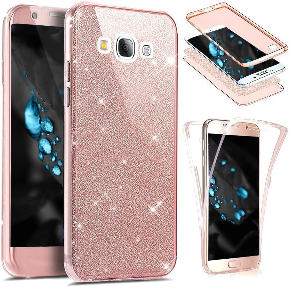 Etsue Glitter TPU Case for Samsung Galaxy Grand Prime G530 Rubber Case 360 Degree Front and Back Full Body Case Double Sided Case Crystal Clear Glitter Sparkle Bling Silicone Gel Covers,Rose Gold