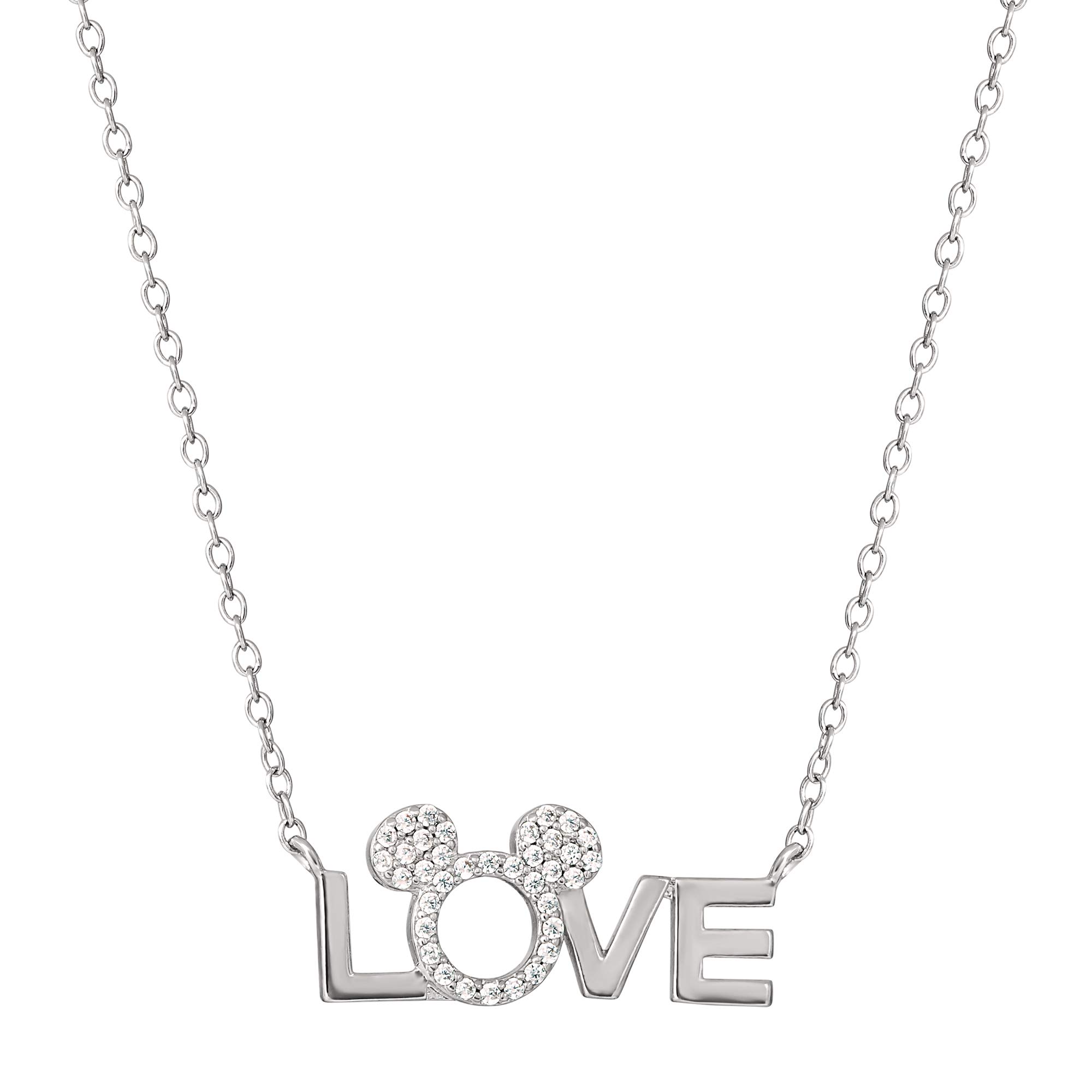 Mickey Mouse Silver Plated Stone Set Love Necklace NF00337RZWL-18