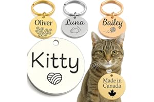 FUREVERTAG CANADIAN MADE Cat Tag Deep Engraving, Pet Tags Personalized Engraving Pet ID Tags, Stainless Steel Custom Name Tag