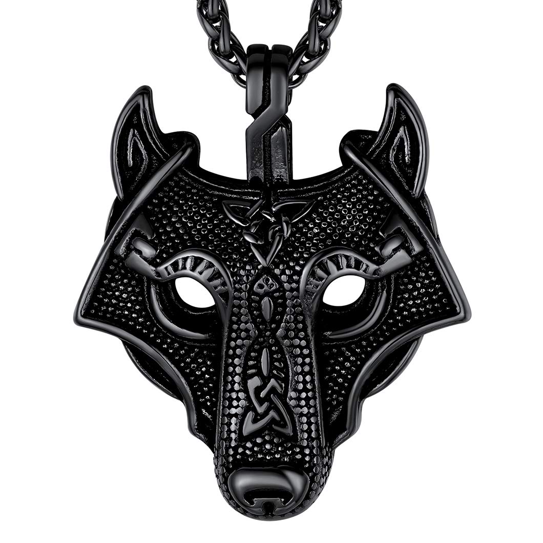 Richsteel Mens Black Necklace Wolf Pendant Womens Necklaces Boys Chain Gothic Viking Jewellery for Men