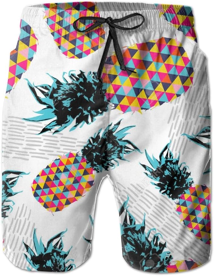 Qpkia Pineapple Fruit Happy Vibrant Colors Men Quick Dry Beach Board Shorts Pants Pocket