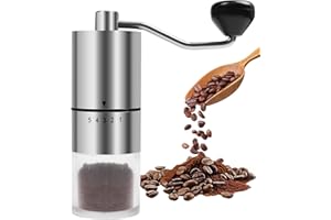 Matrjestice Manual Coffee Grinder With Ceramics Burr for Espresso,French Press,5 Adjustable Settings,Hand Coffee Grinder,For Home Use and Camping Travel,Coffee Bean Grinders With Hand Crank (Silvery)