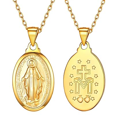 Buy U7 Virgin Mary Necklace Chain 22 18k Gold Plated Women Men Christian Jewelry Cross Miraculous Medal Pendant Necklace With Free Engraving Service Online In Turkey B07vyz6pfh