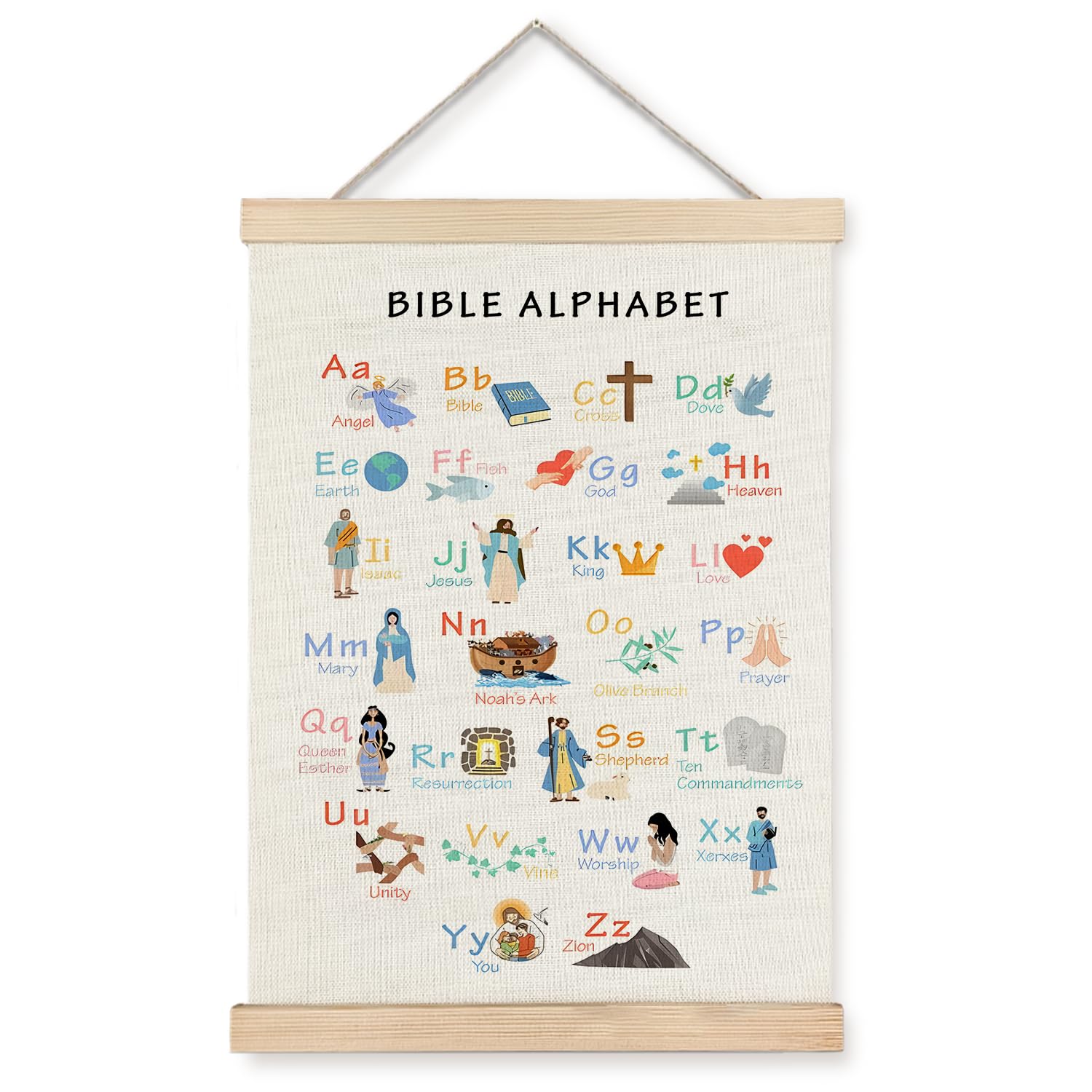 Photo 1 of Supwhd Bible Verse Posters for Kids, Bible Alphabet Poster Hanger Frame, Christian Classroom Decor, Alphabet Wall Decor for Classroom Church School Christian Home, 12x16 Inches