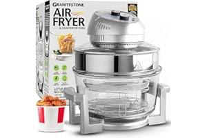 Big Boss 16Qt Extra Large Glass Air Fryer Non Toxic – Family Sized 4 in 1 Cooker with 3 Cooking Sections, Stainless Steel Rac